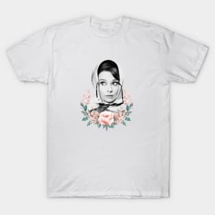 Audrey Hepburn T-Shirt Sticker Flowers Illustration Hoodie Notebook T-Shirt T-Shirt